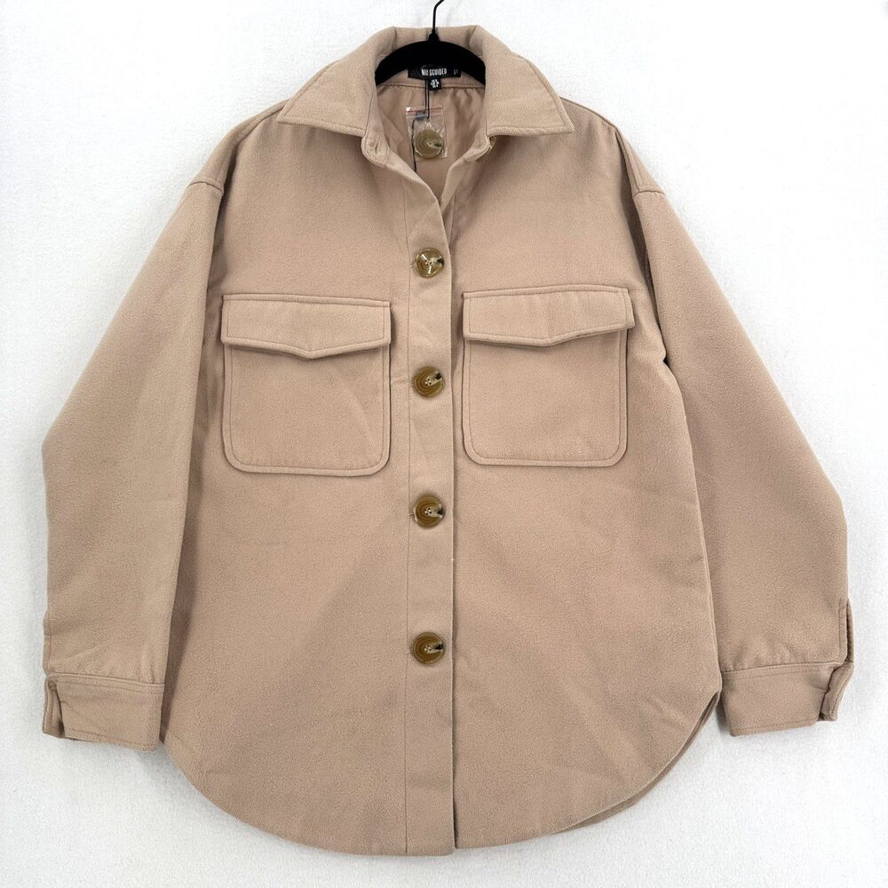 Missguided Shacket Womens 4 Beige Oversized Fleece Shirt Jacket Quiet Luxury